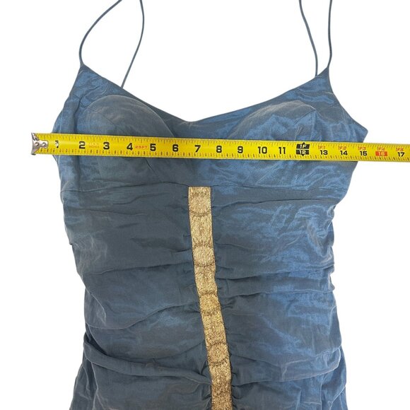 Nicole Miller Ruched Sleeveless Mini Dress Metallic Blue and Gold  Size 10 NWT - Picture 13 of 14